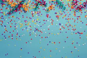 Blue Background With Confetti and Streamers photo