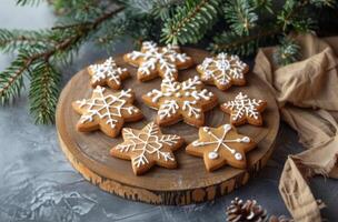 Wooden Board With Snowflake Cookies photo