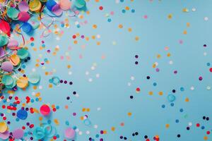 Blue Background With Confetti and Streamers photo