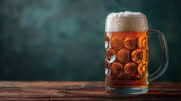 Mug of Beer on Wooden Table photo