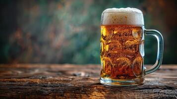 Mug of Beer on Wooden Table photo