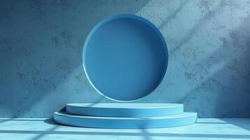 Blue Round Object on White Pedestal photo