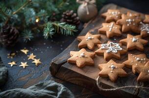 Wooden Board With Snowflake Cookies photo