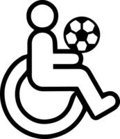 un Deportes icono representando inclusión, presentando un silla de ruedas usuario con un fútbol pelota. vector