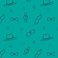 Retro Gentleman Pattern. Vintage Mustache and Bow Tie, Hat and Watches Art for Fathers Day Scrapbooking. Daddy Wrapping Paper Design. Classic Dad Style. illustration vector