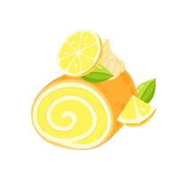 Sweet roll with yellow cream and lemon. Lemon dessert, lemon cake. Lemon flavored dessert in flat style. vector