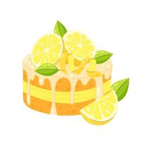 Sweet bento cake with lemon slices and zest. Lemon dessert, lemon cake. Lemon flavored dessert in flat style. vector