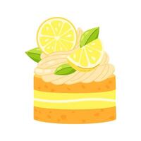 Lemon cake with lemon slices in flat style. Lemon dessert, lemon cake. Bento cake with cream and lemon. vector