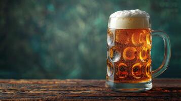 Mug of Beer on Wooden Table photo