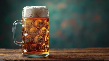 Mug of Beer on Wooden Table photo