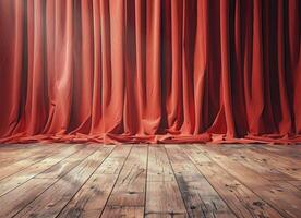 Wooden Floor With Red Curtain in Background photo