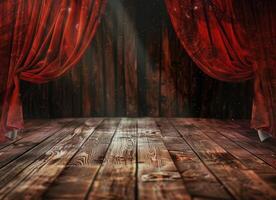 Stage With Red Curtains and Wooden Floor photo