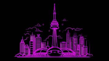 néon Cadre effet le cn la tour dans Toronto, briller, noir Contexte. video