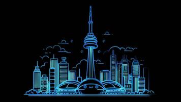 néon Cadre effet le cn la tour dans Toronto, briller, noir Contexte. video