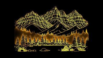 Neon frame effect the Rocky Mountains in Alberta, glow, black background. video