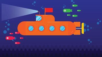 Submarine undersea view with fishes. vector