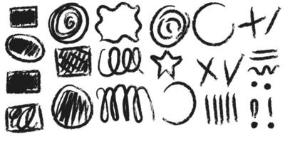 Charcoal graffiti doodle shapes collection. Hand drawn abstract scribbles and squiggles. vector