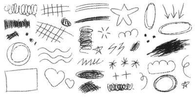set of abstract doodles and symbols in a rough, charcoal sketch style. doodle vector