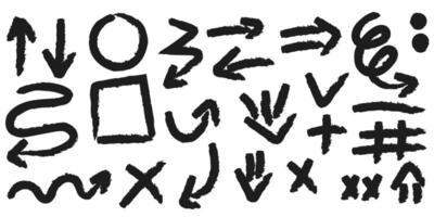 various abstract doodles and symbols in a rough, charcoal sketch style. line vector