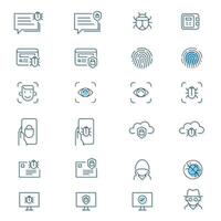 Set of line art cyber security icons. vector
