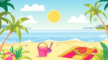 playa antecedentes para niños. verano ilustración, marina, horizonte para niños vacaciones, juegos, eventos vector