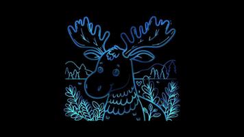 Neon frame effect moose Canada, glow, black background. video