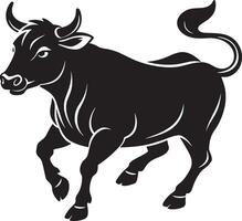 black silhouette of a bull running illustration vector