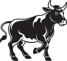 black silhouette of a bull running illustration vector