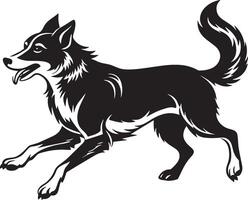 black and white running dog illustration design vector