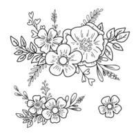 illustration of flowers and leaves in doodle handdraw style vector