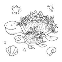 illustration Set of cute turtle with baby in doodle hand drawing style vector