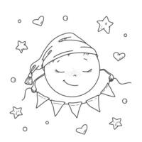 illustration of a cute moon in handdraw doodle style. vector