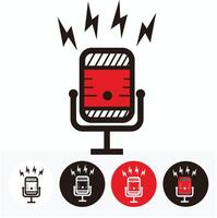 Clásico micrófono con relámpago firmar para transmitir o podcast - micrófono con relámpago firmar logo o icono vector