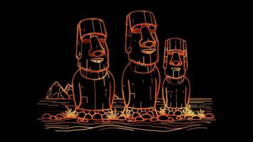 Neon frame effect Easter Island, glow, black background. video