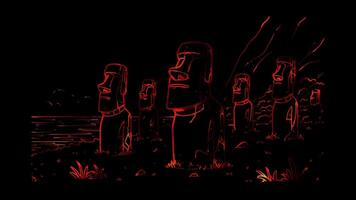 Neon frame effect Easter Island, glow, black background. video