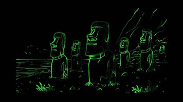 Neon frame effect Easter Island, glow, black background. video
