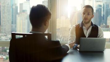 Conversation of Male Business Partners Meeting Cooperating and Analyzing video