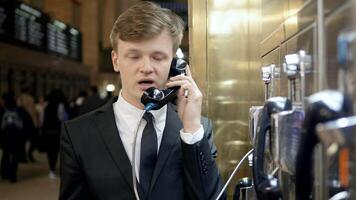City Lifestyle Portrait of Man Talking on Phone Calling While Commuting video
