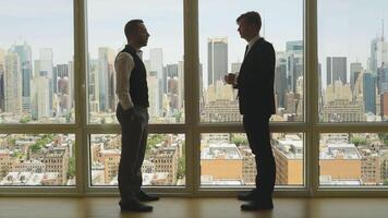 Conversation of Male Business Partners Meeting Cooperating and Analyzing video