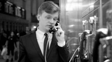 Young Businessman Talking and Chatting on Phone Call in the City video