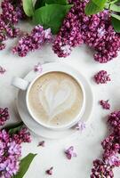 Cup of coffee with heart latte art photo