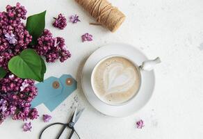 Cup of coffee with heart latte art photo