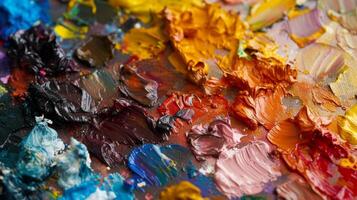 A macro shot of a painters palette covered in a variety of vibrant colors and textures signifying the diversity and constantly evolving nature of art forms in the market photo