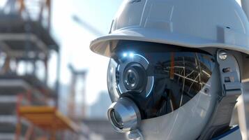 An upclose look at an ARenabled hard hat featuring builtin cameras for 360degree safety monitoring and AR capabilities for displaying virtual safety guides and protocols photo