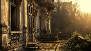 Stripped of its former grandeur an old palace is given new life in the gentle light of sunset photo