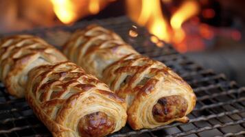 These comforting sausage rolls are almost too e to eat with their intricate pastry patterns and golden brown crust. As you take a bite the warmth of the filling and the fir photo