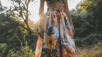 A flowy 3D printed skirt with a personalized pattern of the wearers favorite flower. This whimsical look is perfect for a day of exploring a charming quaint town photo