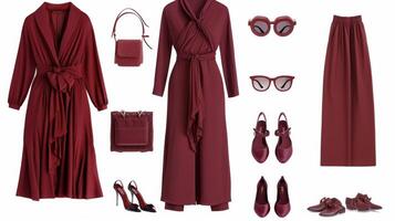 A monochromatic outfit in shades of burgundy ideal for a night out at a jazz club photo