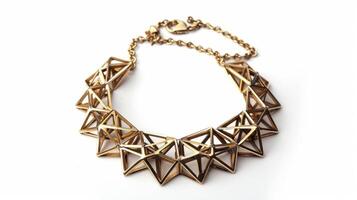 A statement necklace featuring interlocking triangular shapes reminiscent of the intricate structures found in modern architecture photo