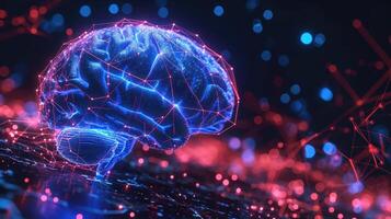 The hologram exhibits the human brain showcasing its intricate neuronal network and areas responsible for different functions photo